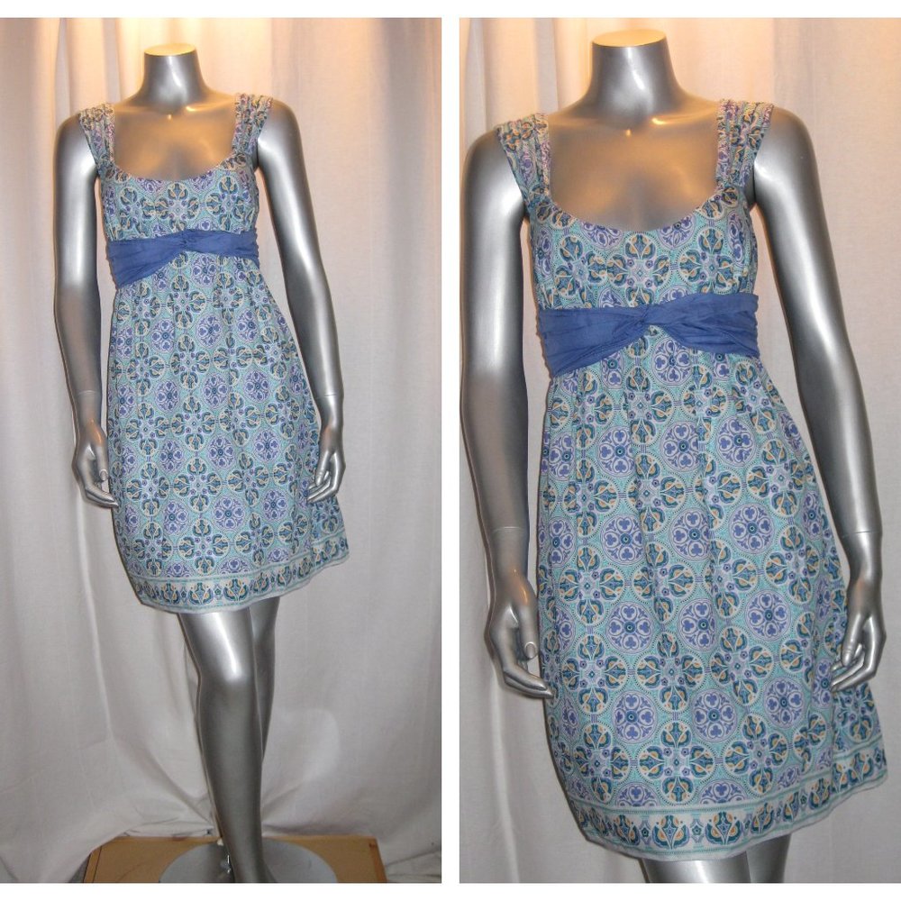 MSSP MAX STUDIO White/Blue Print Cotton/Silk Dress